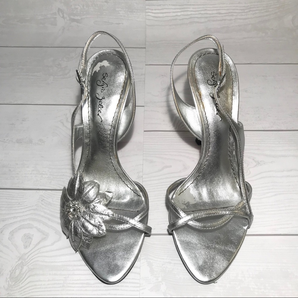 Sergio Zelcer silver flower heels